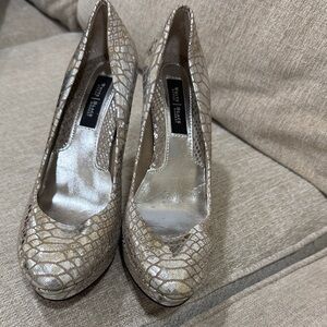 White House Black Market Metallic Croc-Embossed Heels